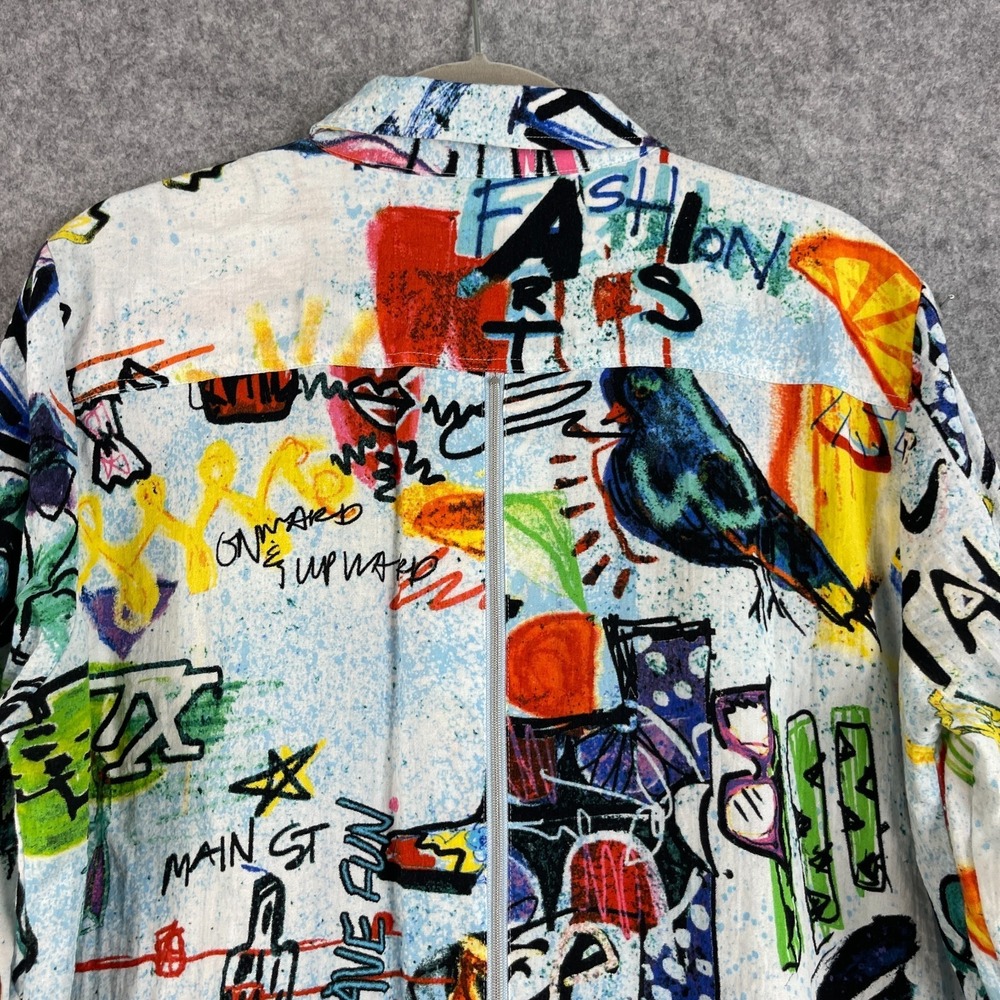 Ali Miles Tunic Top Womens XL Doodle Graffiti Print Button Up Pocket Artsy Boho - Picture 12 of 15
